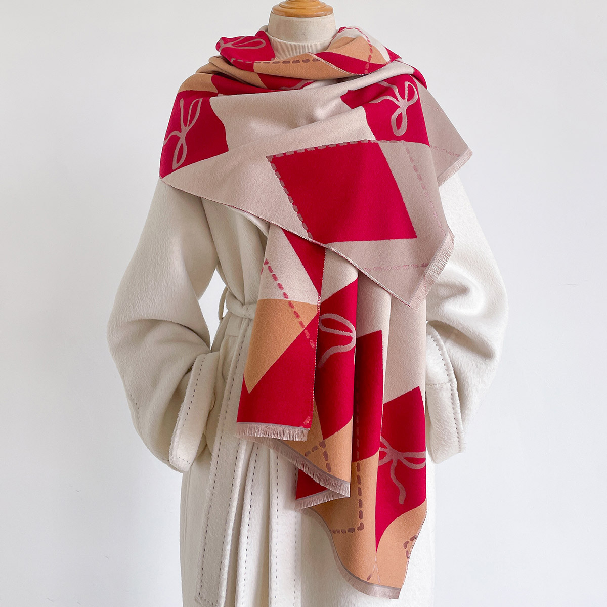 Pashmina Wrap Large - Damen-Schal aus Kaschmir-Imitat mit Fransen, Dicker