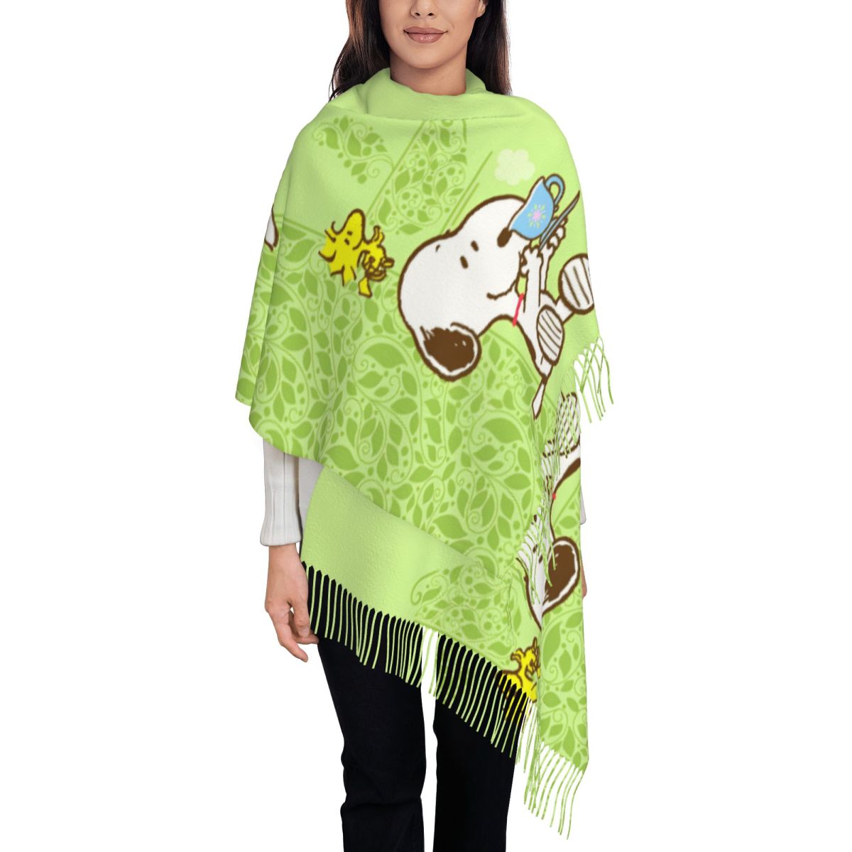 Pashmina Wrap Large - Damen-Schal mit Quaste, Snoopys Frühlingsgroßer, weicher,