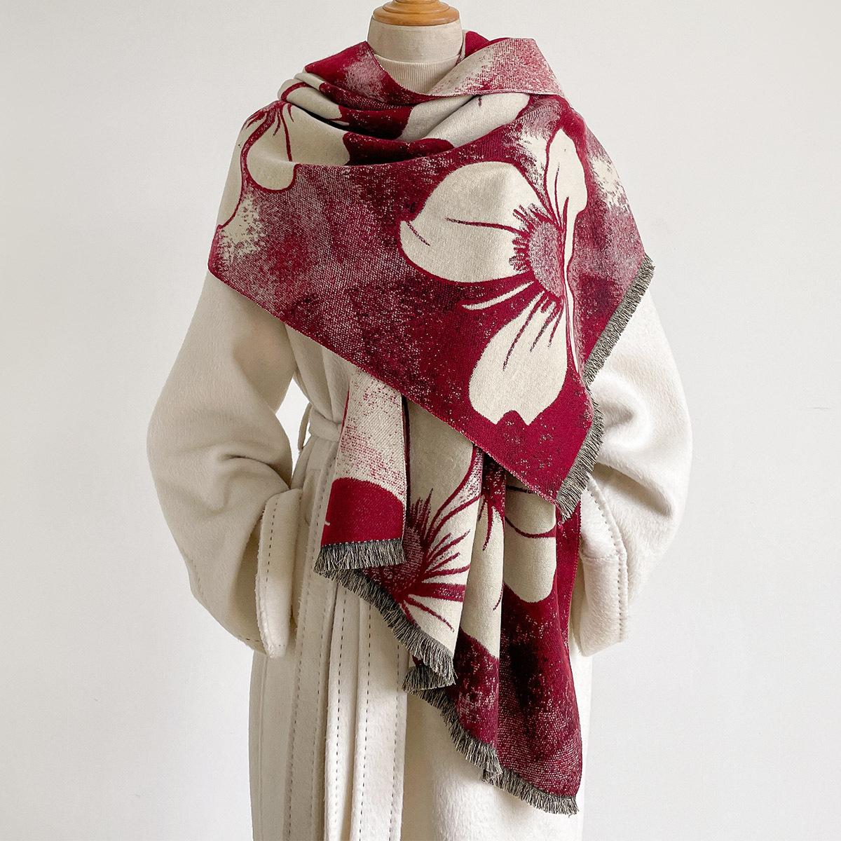 Pashmina Wrap Large - Damen-Schal aus Kaschmir-Imitat mit Fransen, Dicker