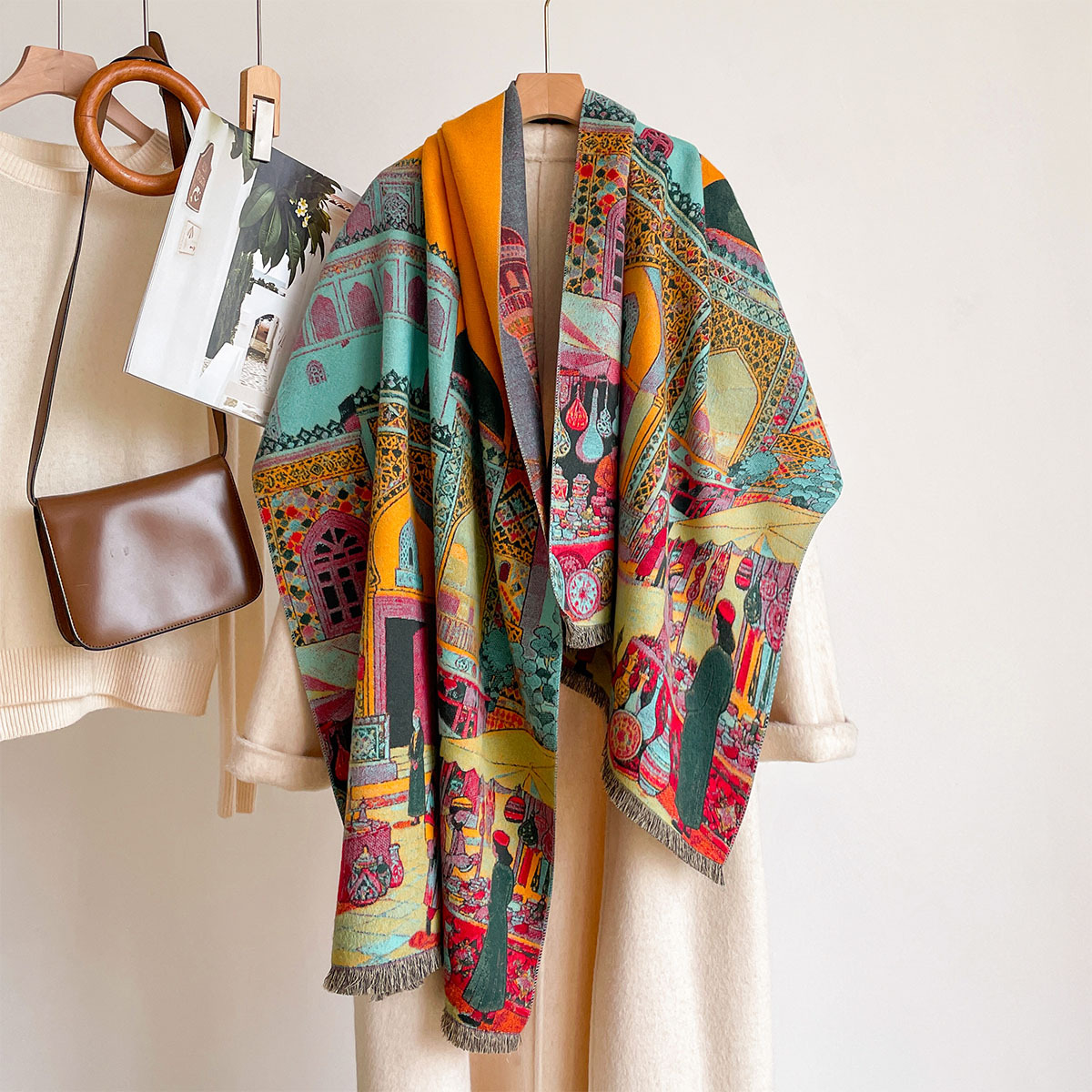 Woven Scarf Blanket - Damen-Schal aus Kaschmir-Imitat, Wendeschal, Winter, dick,